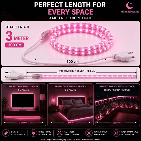 KAVYASHINE_Smd_Led_Strip_Lights_Waterproof_Lighting_For_Home_Wall_Decor_Interior_Decoration_Perfect_For_Diwali_Lighting_Wedding_Events_Strip_Lights_Pink_5_Meter