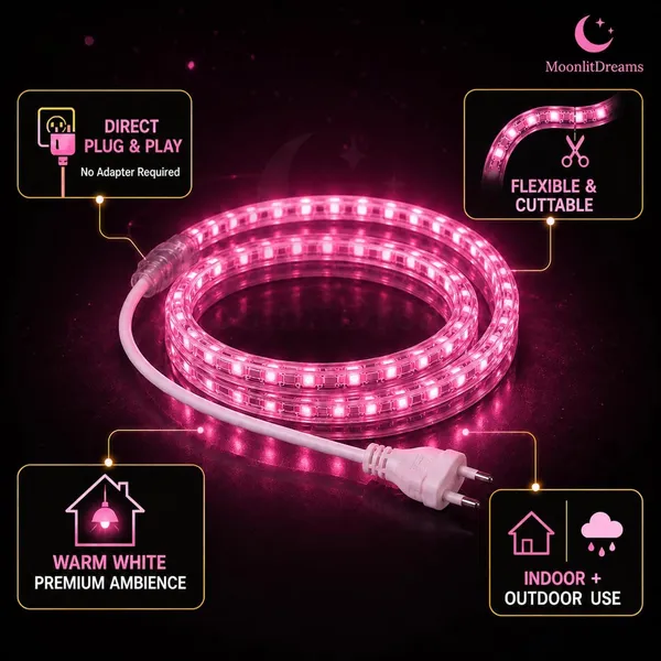 KAVYASHINE_Smd_Led_Strip_Lights_Waterproof_Lighting_For_Home_Wall_Decor_Interior_Decoration_Perfect_For_Diwali_Lighting_Wedding_Events_Strip_Lights_Pink_5_Meter