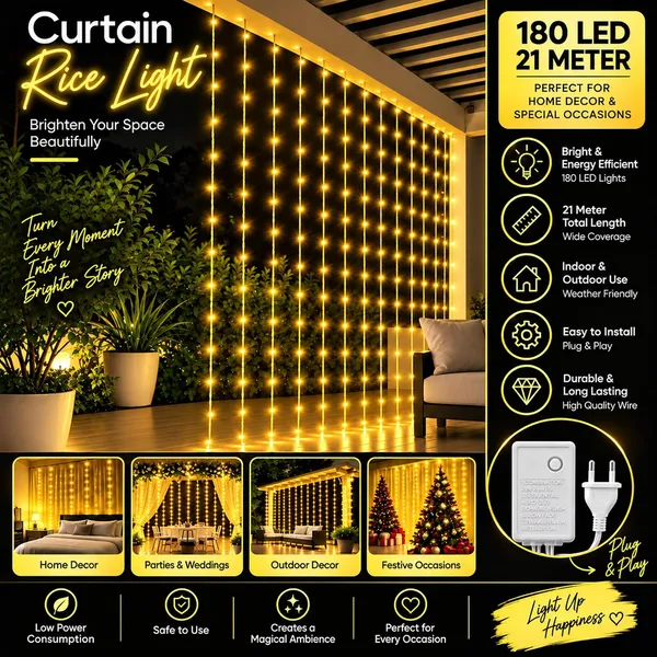 KAVYASHINE_Led_Curtain_String_Rice_Lights_180_Leds_21_Meter_8_Modes_For_Home_Decoration_For_Diwali_Christmas_Events_Yellow