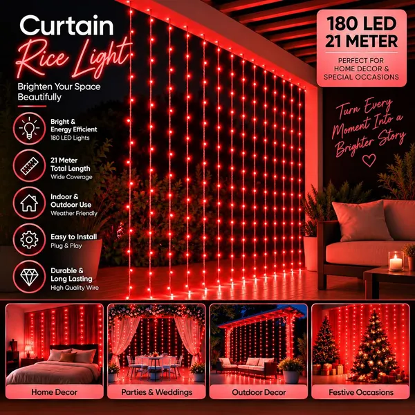 KAVYASHINE_Led_Curtain_String_Rice_Lights_180_Leds_21_Meter_8_Modes_For_Home_Decoration_For_Diwali_Christmas_Events_Red