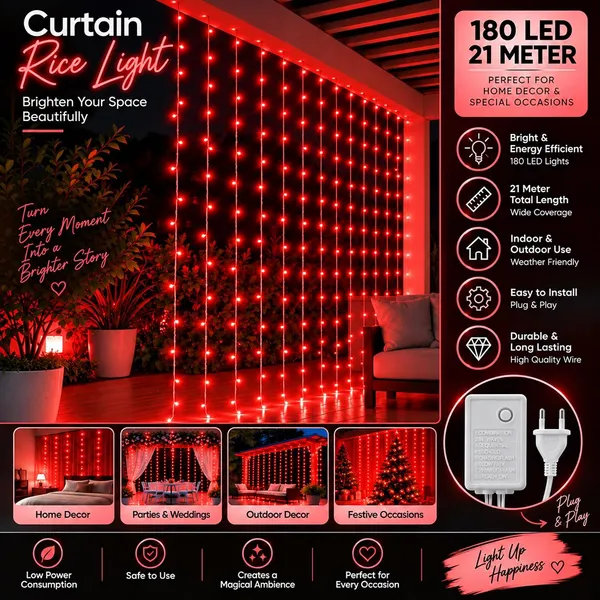 KAVYASHINE_Led_Curtain_String_Rice_Lights_180_Leds_21_Meter_8_Modes_For_Home_Decoration_For_Diwali_Christmas_Events_Red