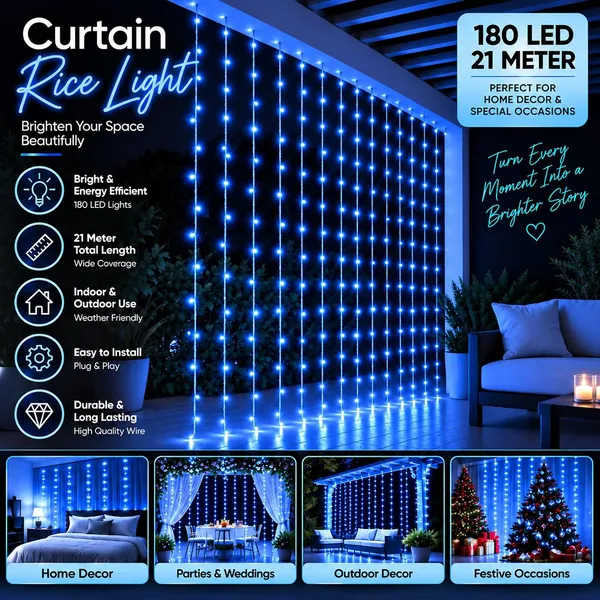 KAVYASHINE_Led_Curtain_String_Rice_Lights_180_Leds_21_Meter_8_Modes_For_Home_Decoration_For_Diwali_Christmas_Events_Blue