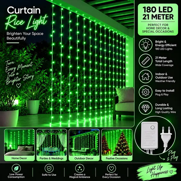 KAVYASHINE_Led_Curtain_String_Rice_Lights_180_Leds_21_Meter_8_Modes_For_Home_Decoration_For_Diwali_Christmas_Events_Green