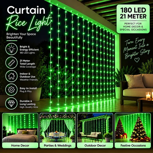 KAVYASHINE_Led_Curtain_String_Rice_Lights_180_Leds_21_Meter_8_Modes_For_Home_Decoration_For_Diwali_Christmas_Events_Green