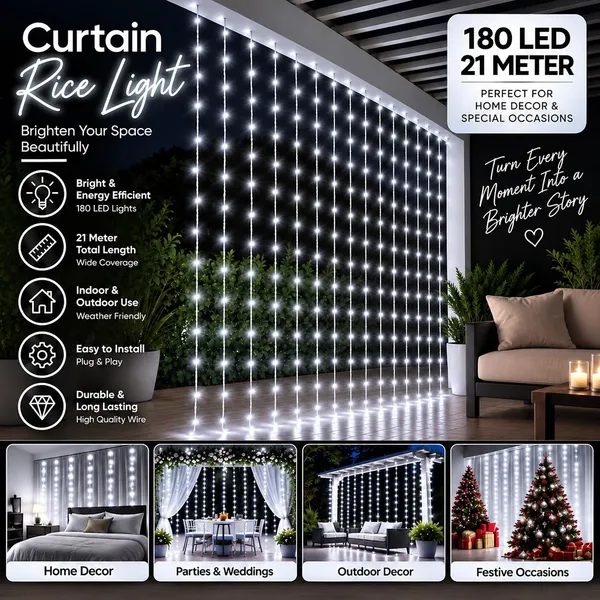 KAVYASHINE_Led_Curtain_String_Rice_Lights_180_Leds_21_Meter_8_Modes_For_Home_Decoration_For_Diwali_Christmas_Events_White