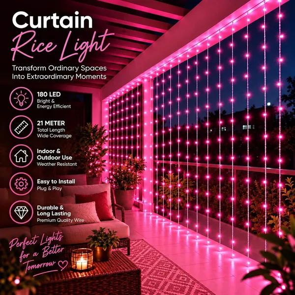 KAVYASHINE_Led_Curtain_String_Rice_Lights_180_Leds_21_Meter_8_Modes_For_Home_Decoration_For_Diwali_Christmas_Events_Pink