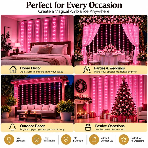 KAVYASHINE_Led_Curtain_String_Rice_Lights_180_Leds_21_Meter_8_Modes_For_Home_Decoration_For_Diwali_Christmas_Events_Pink