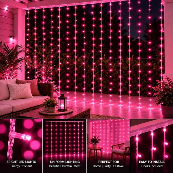 KAVYASHINE_Led_Curtain_String_Rice_Lights_180_Leds_21_Meter_8_Modes_For_Home_Decoration_For_Diwali_Christmas_Events_Pink