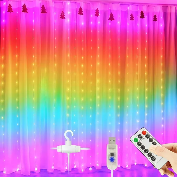 KAVYASHINE_100Led_Hanging_String_Lights_3_5M_Perfect_For_Home_Festival_Diwali_Christmas_Decoration_Party_Wedding_10Hook_Curtain_3M_Multi