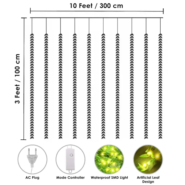 KAVYASHINE_100Led_Hanging_String_Lights_3_5M_Perfect_For_Home_Festival_Diwali_Christmas_Decoration_Party_Wedding_Leaves_Curtain_3M_Ww