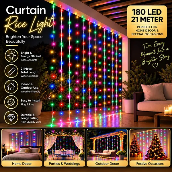 KAVYASHINE_180Led_Curtain_String_Rice_Lights_21_Meter_8_Modes_For_Home_Decoration_For_Diwali_Christmas_Events_Multi