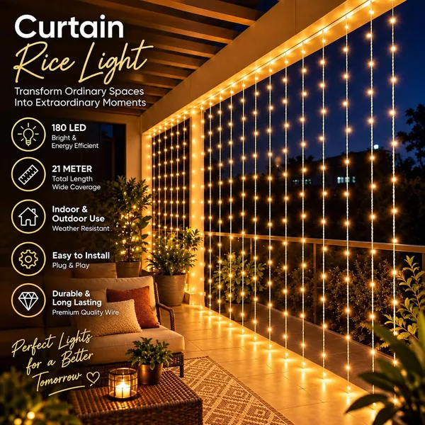 KAVYASHINE_180Led_Curtain_String_Rice_Lights_21_Meter_8_Modes_For_Home_Decoration_For_Diwali_Christmas_Events_Warm_White