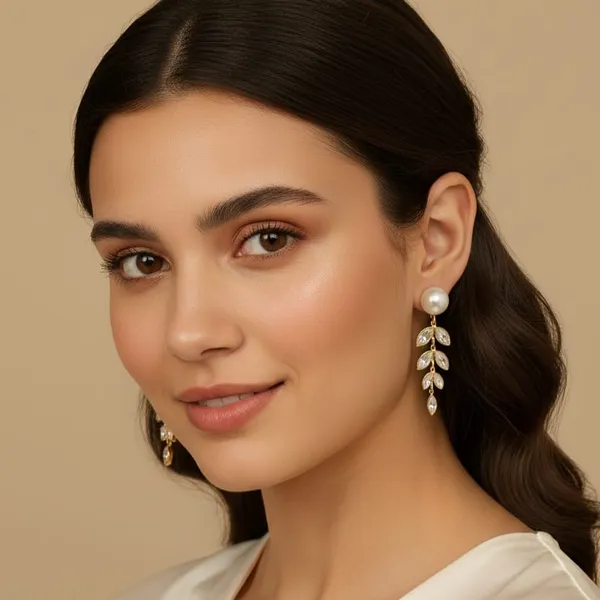 Fabllery_Anti_Tarnish_Pearl_Drop_Earrings_With_Zircon_Leaf_Design_Elegant_Gold_Finish