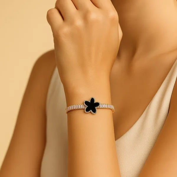 Fabllery_Elegant_Black_Floral_Anti_Tarnish_Bracelet_For_Women_Premium_Gold_Finish