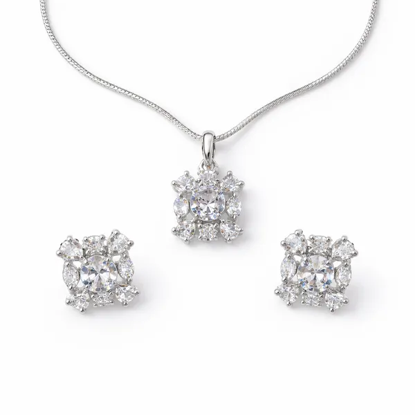 Fabllery_Elegant_American_Diamond_Pendant_Necklace_Set_With_Earrings_Luxury_Floral_Design_Silver_Jewellery_Set_For_Women