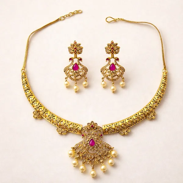 Fabllery_Anti_Tarnish_Traditional_Gold_Plated_Necklace_Set_With_Pearl_Drops_Ruby_Stone