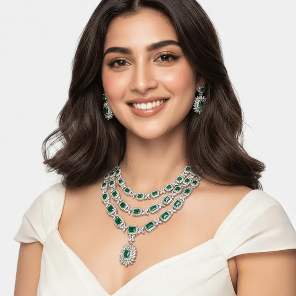 Fabllery_Emerald_Green_Stone_Bridal_Necklace_Set_With_Earrings_Anti_Tarnish
