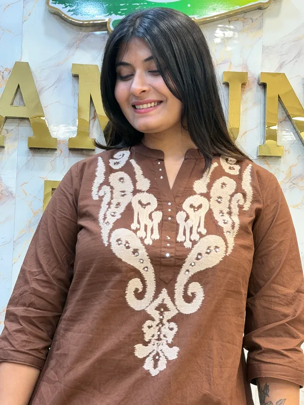 Brown_Embroidered_Kurta_Pant_Set_for_Women
