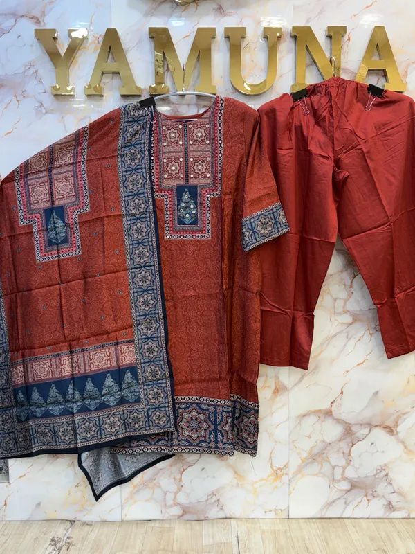 Rust_Printed_Straight_Kurta_Set_for_Women