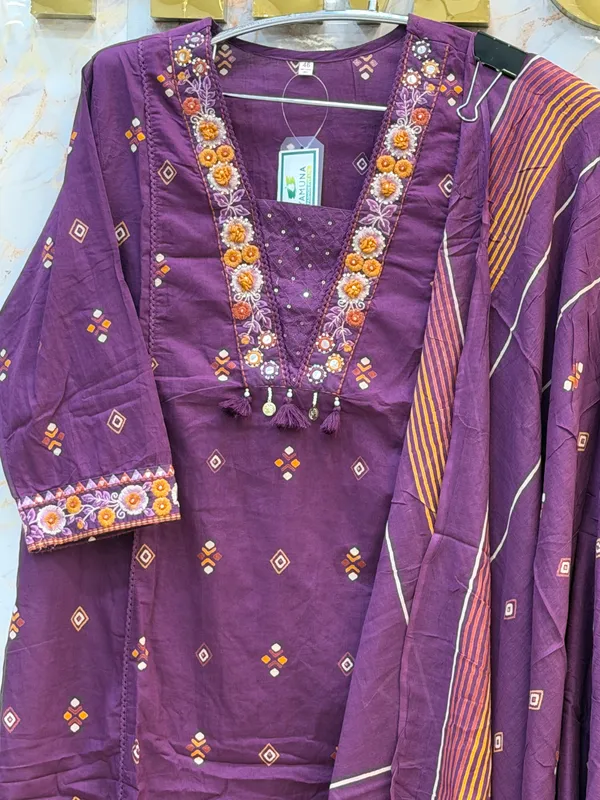 Purple_Printed_Embroidered_Kurta_Set_With_Dupatta_For_Women