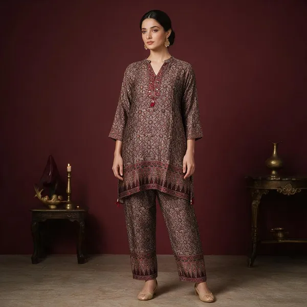 Brown_Printed_Kurta_Pant_Set_For_Women