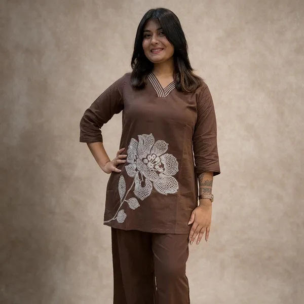 Brown_Straight_Fit_Kurta_Pant_Set_For_Women