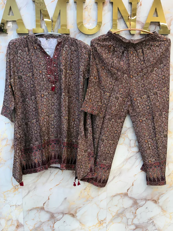 Brown_Printed_Kurta_Pant_Set_for_Women