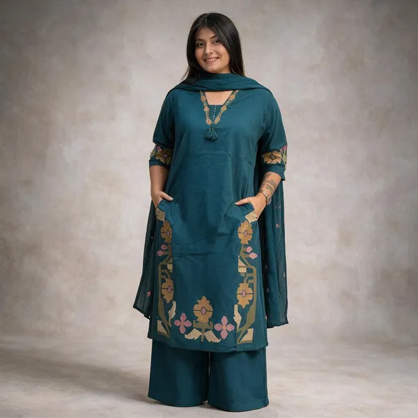 Teal_Printed_Straight_Kurta_Set_For_Women
