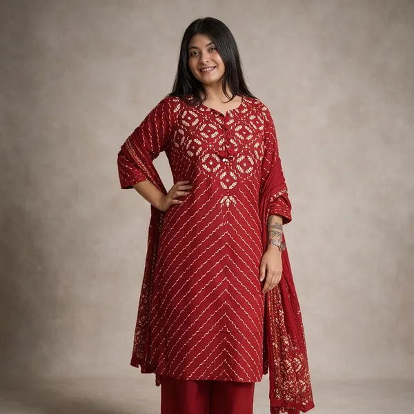 Red_Printed_Straight_Kurta_Pant_Set_For_Women