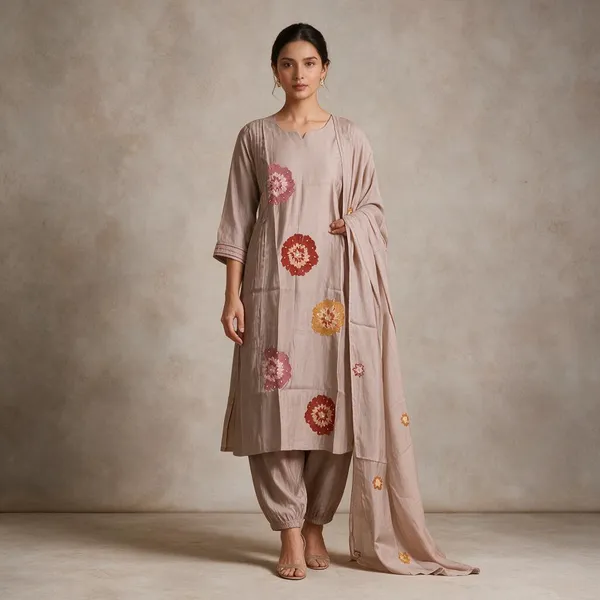 Beige_Floral_Embroidered_Straight_Kurta_Set_For_Women