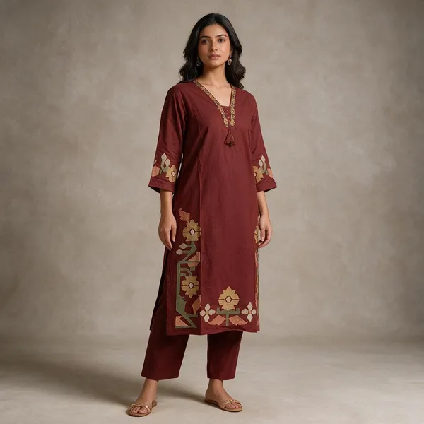 Maroon_Printed_Straight_Kurta_Pant_Set_For_Women