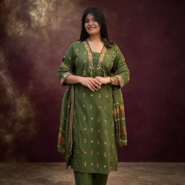 Olive_Green_Embroidered_Straight_Kurta_Set_For_Women