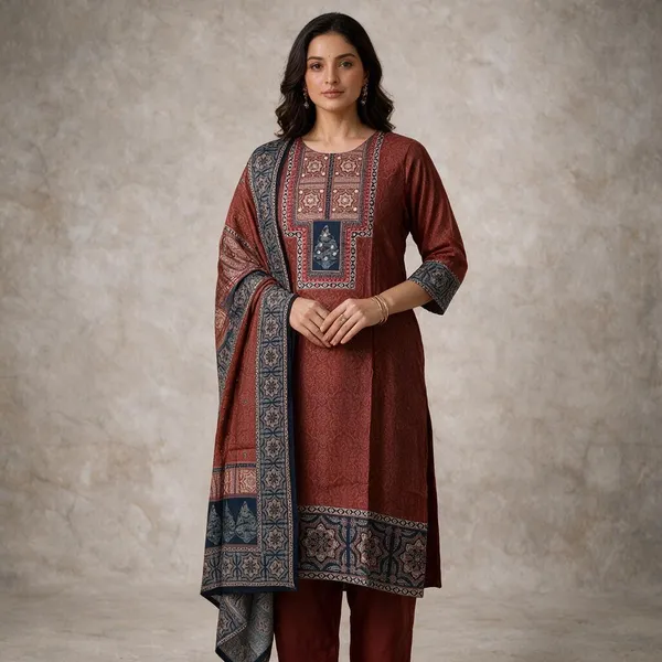 Rust_Printed_Straight_Kurta_Set_For_Women
