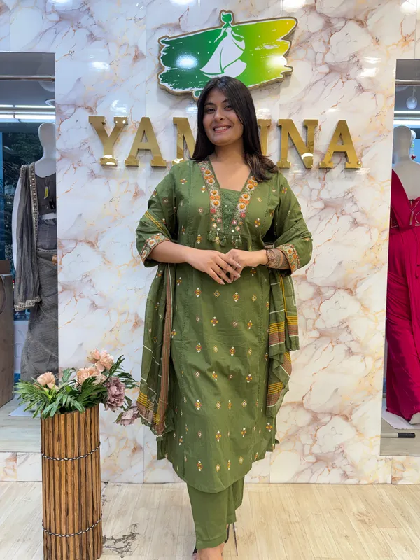 Olive_Green_Embroidered_Straight_Kurta_Set_For_Women