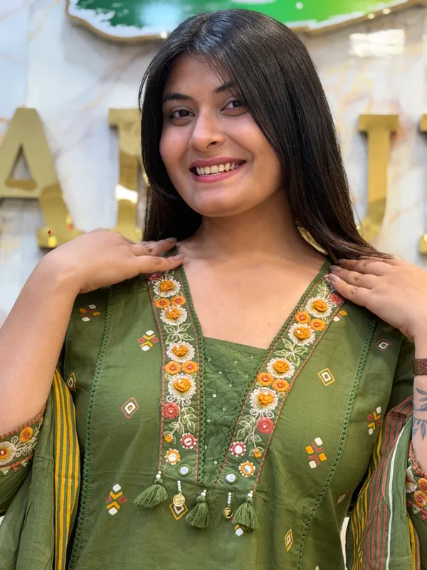 Olive_Green_Embroidered_Straight_Kurta_Set_For_Women