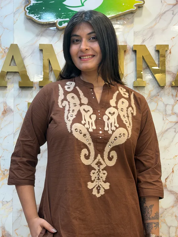 Brown_Embroidered_Kurta_Pant_Set_for_Women