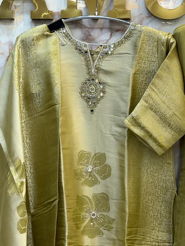 Olive_Glossy_Printed_Embellished_Kurta_Set_for_Women
