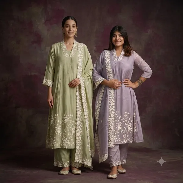 Lilac_And_Green_Embroidered_Kurta_Set_For_Women_Pack_Of_2
