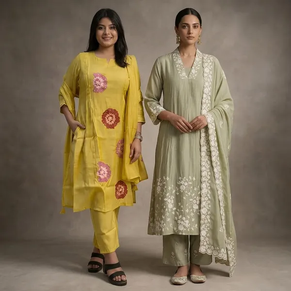 Green_And_Yellow_Embroidered_Kurta_Set_With_Dupatta_For_Women_Pack_Of_2