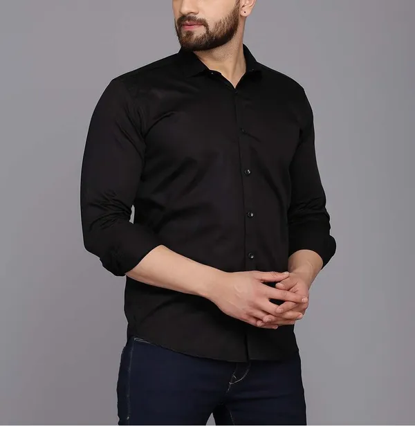 New_Cotton_Blend_Solid_Shirts_Black