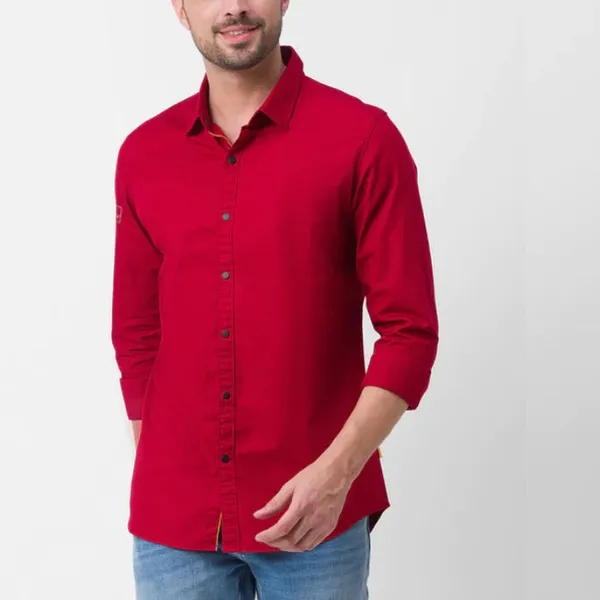 New_Cotton_Blend_Solid_Shirts_Red