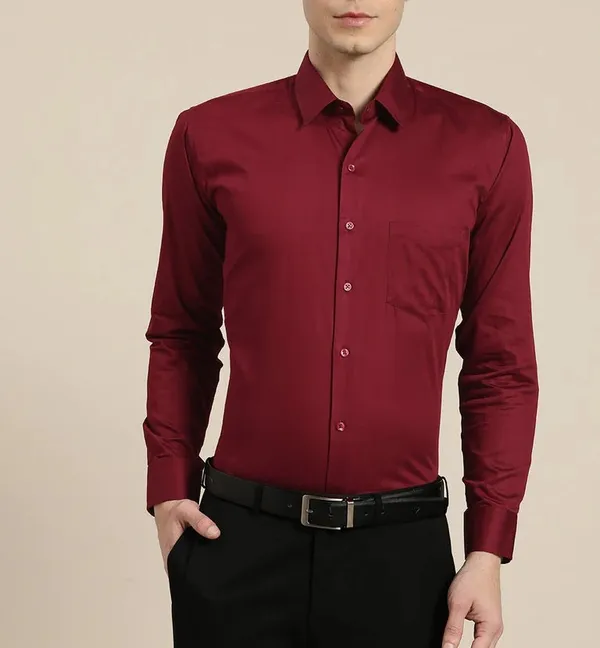 Plain_Cotton_Blend_Solid_Shirts_Maroon