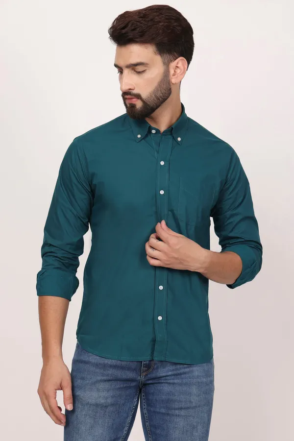 New_Dark_Green_Down_Button_Casual_Shirt_I_100_Cotton_Twill