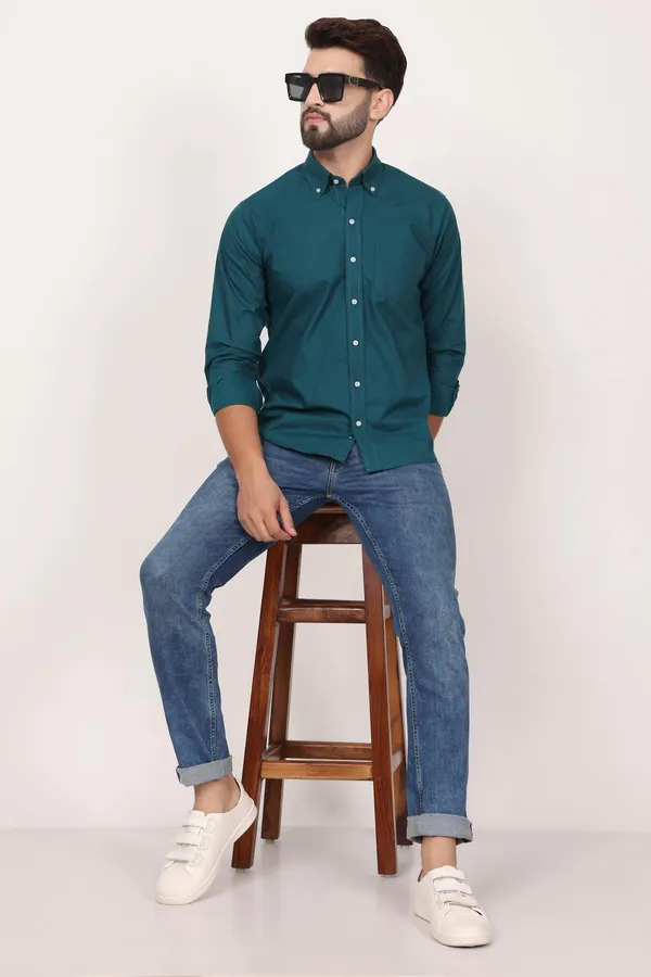 New_Dark_Green_Down_Button_Casual_Shirt_I_100_Cotton_Twill
