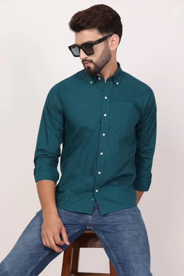 New_Dark_Green_Down_Button_Casual_Shirt_I_100_Cotton_Twill