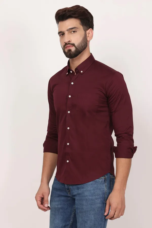 New_Mehroon_Down_Button_Casual_Shirt_I_100_Cotton_Twill