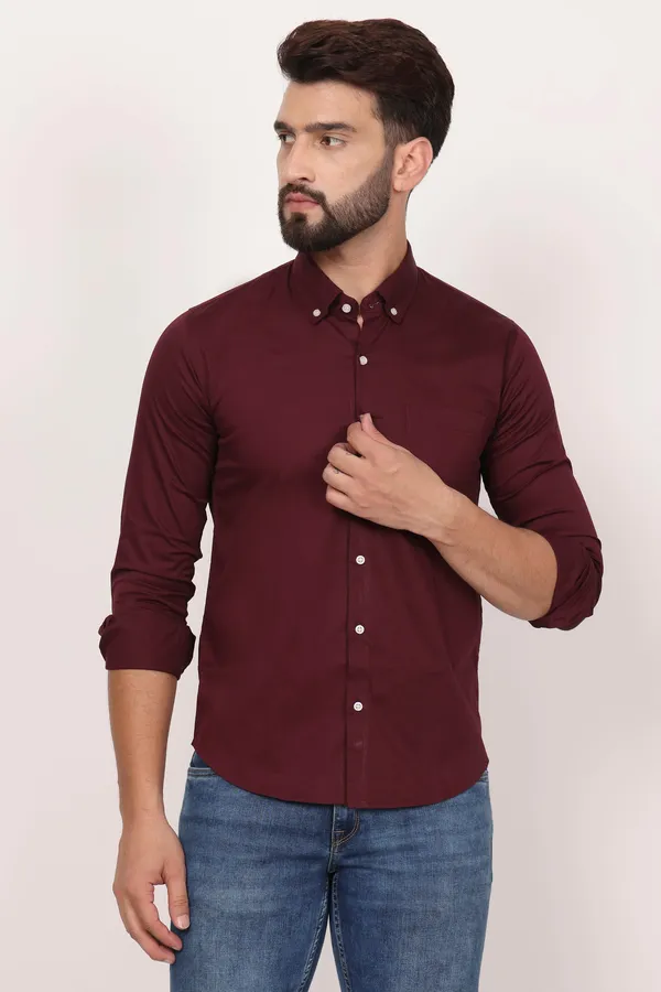 New_Mehroon_Down_Button_Casual_Shirt_I_100_Cotton_Twill