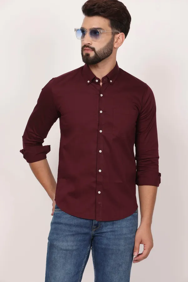 New_Mehroon_Down_Button_Casual_Shirt_I_100_Cotton_Twill