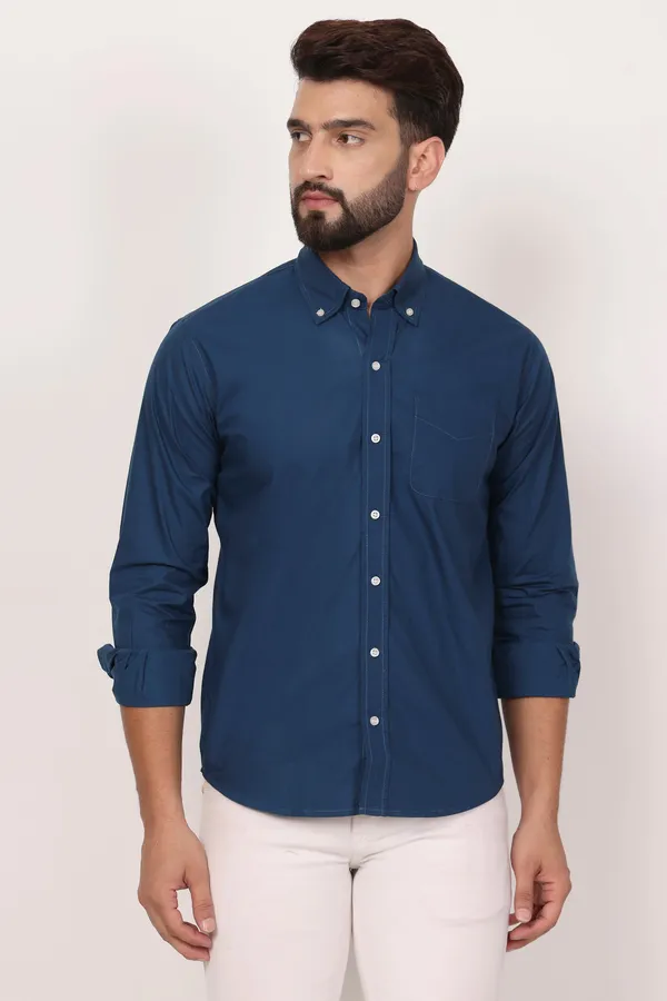 New_Royal_Blue_Down_Button_Casual_Shirt_I_100_Cotton_Twill