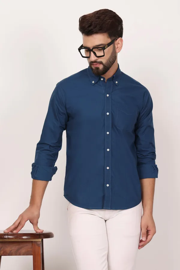 New_Royal_Blue_Down_Button_Casual_Shirt_I_100_Cotton_Twill
